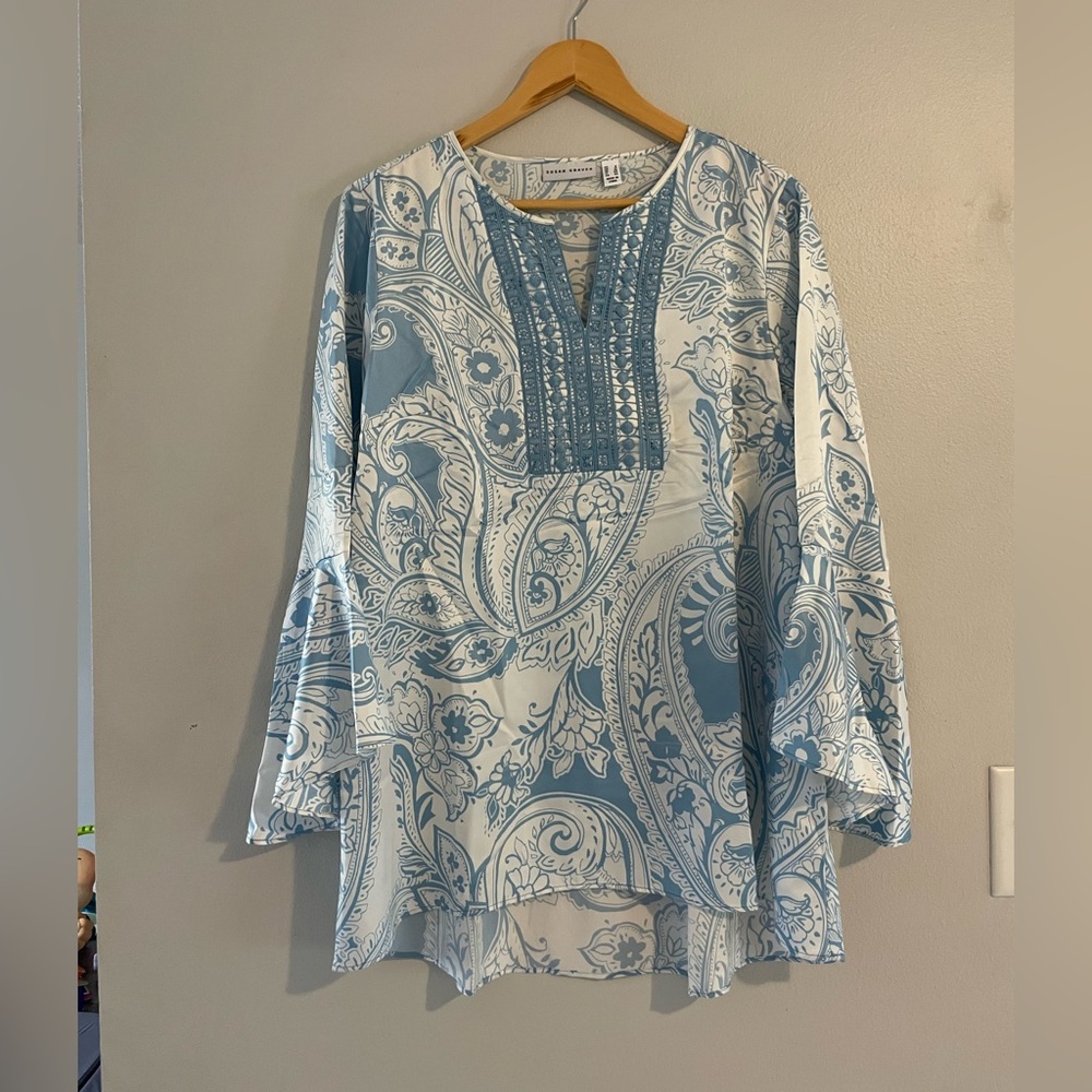 Susan Graver Blue and Cream Paisley Blouse